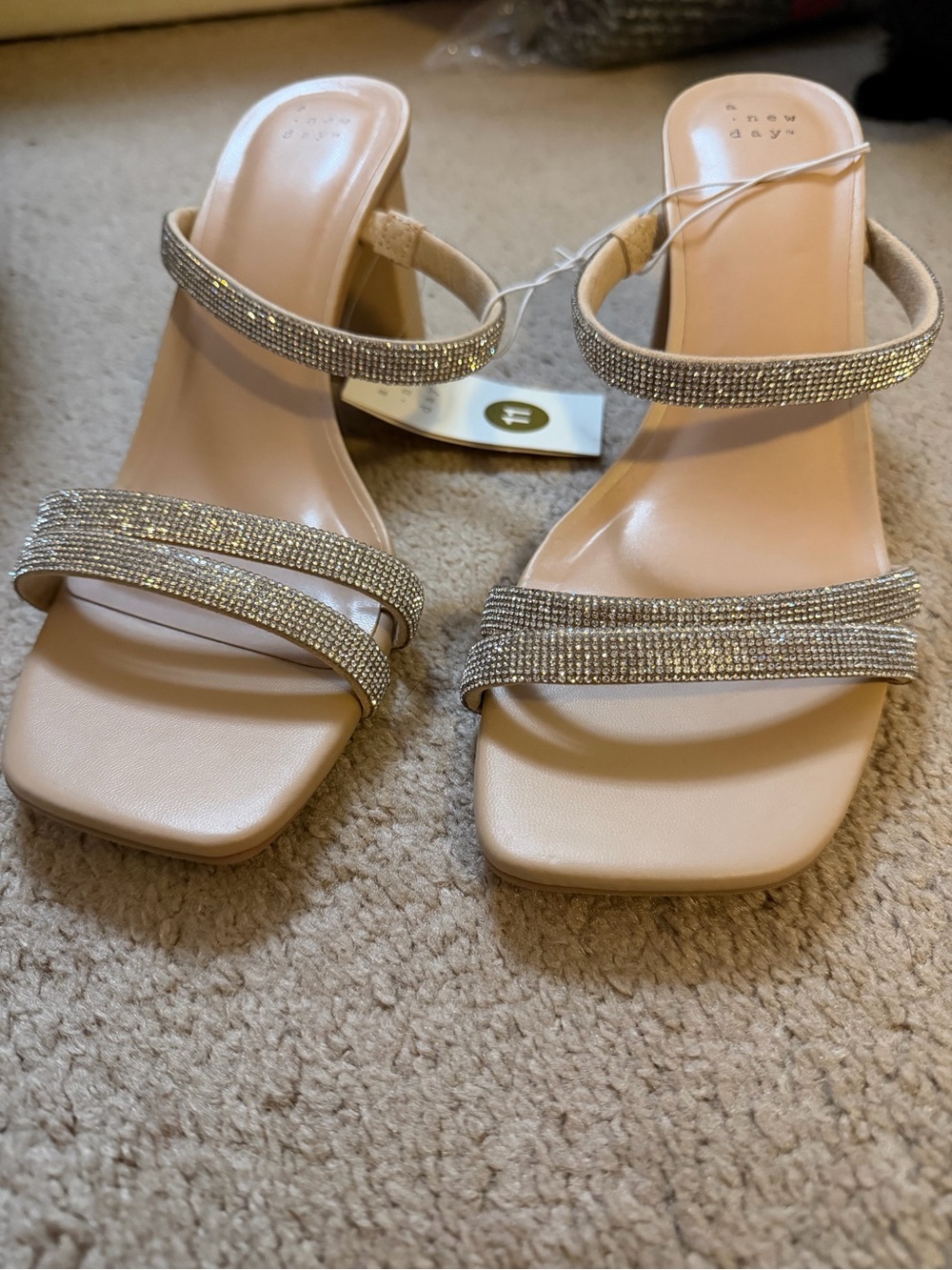 a new day Blush Nude Rhinestone Double-Strap Block Heels